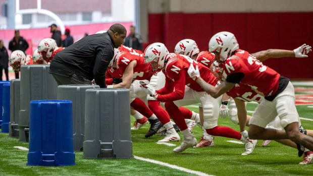 Punt block drill special teams 2023-03-23 Nebraska football spring practice